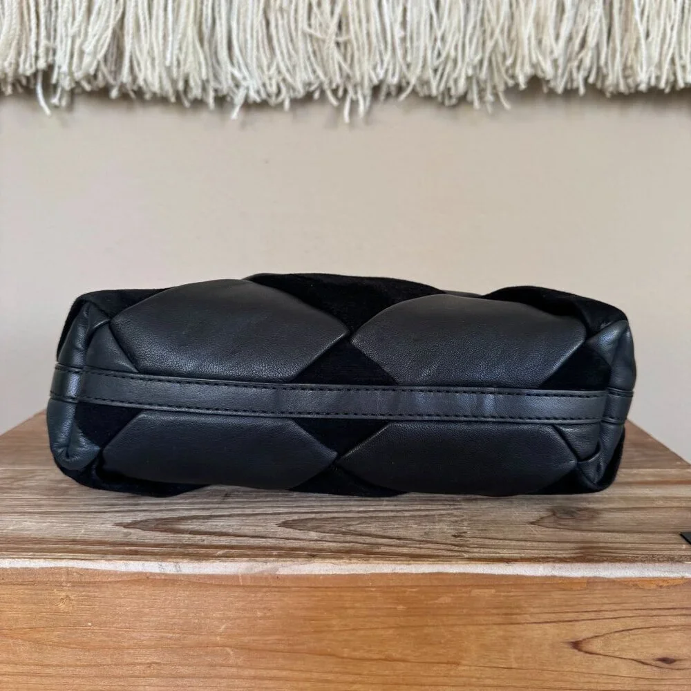 & Other Stories Black Braided Leather Suede Silver Hardware Top Handle Crossbody